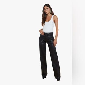 L'AGENCE Clayton High Rise in Noir Coated Cotton-Blend Pants Size 32